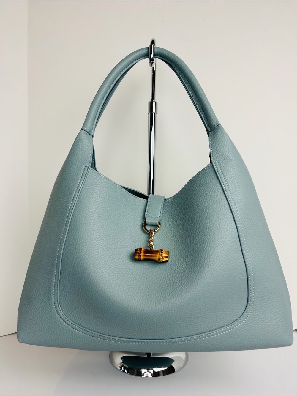 BC Bags Women's Handbag PU Pebbled Light Blue Removable Pouch Double Handle NWT